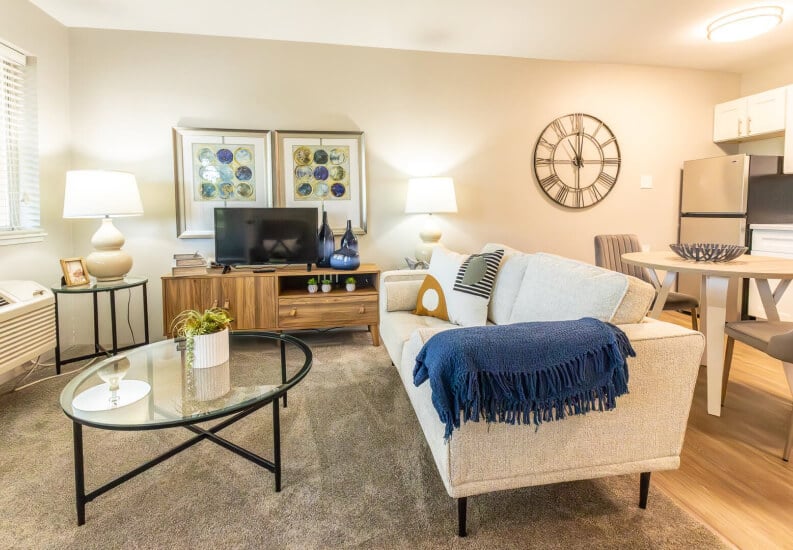 Stylish Living Room With Modern Furnishings at Independent Living Community